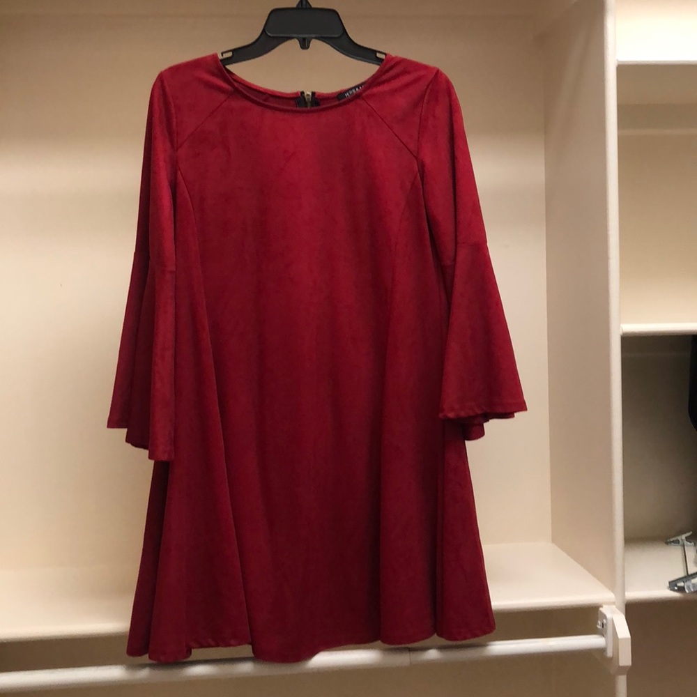 Dark red bell sleeved dress